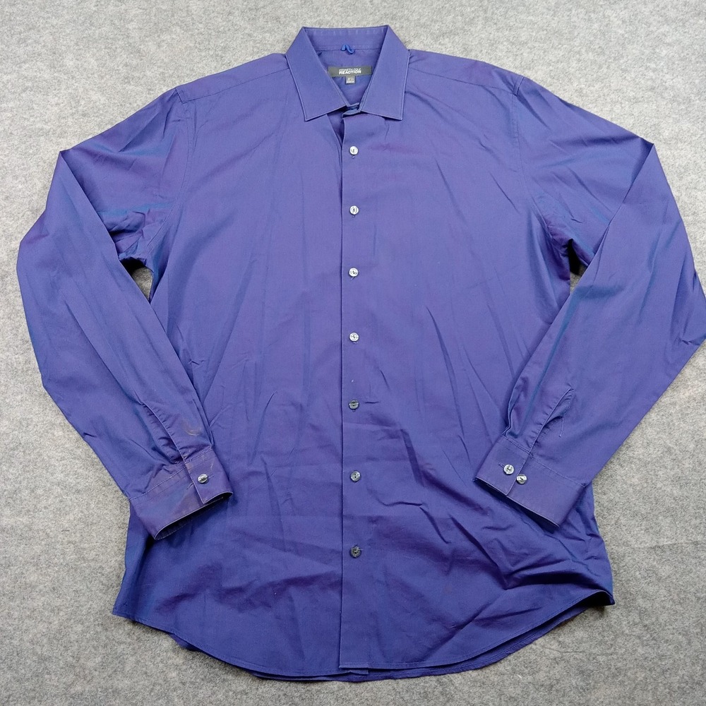 Kenneth Cole Dress Shirt Mens 16.5 36/37 Purple Slim Fit Long Sleeve Reaction